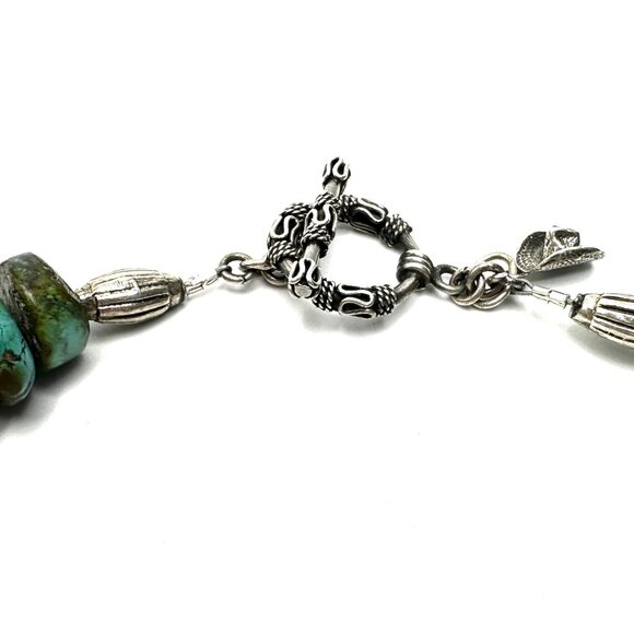 Vintage Sterling Silver & Turquoise Rondelle Necklace with Matrix Pendant — EUC - Picture 3 of 12